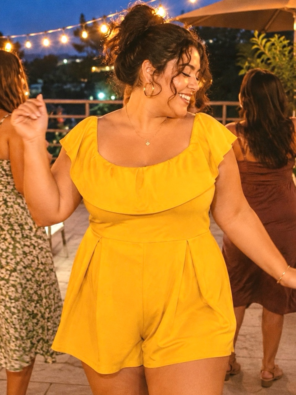 Fashion Nova Mustard Yellow Off-Shoulder Ruffle Romper Plus Size 3X